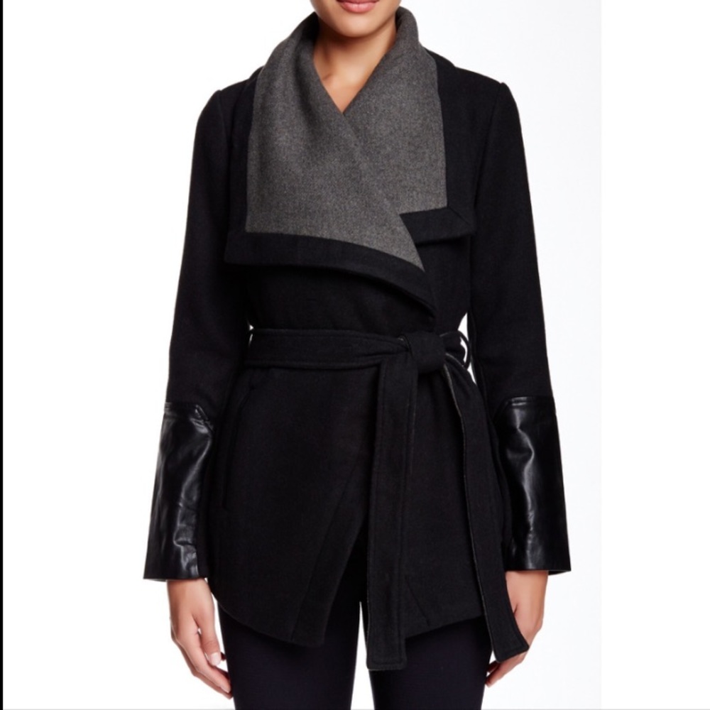 BCBG Generation Black & Grey Wool Wrap Coat XS